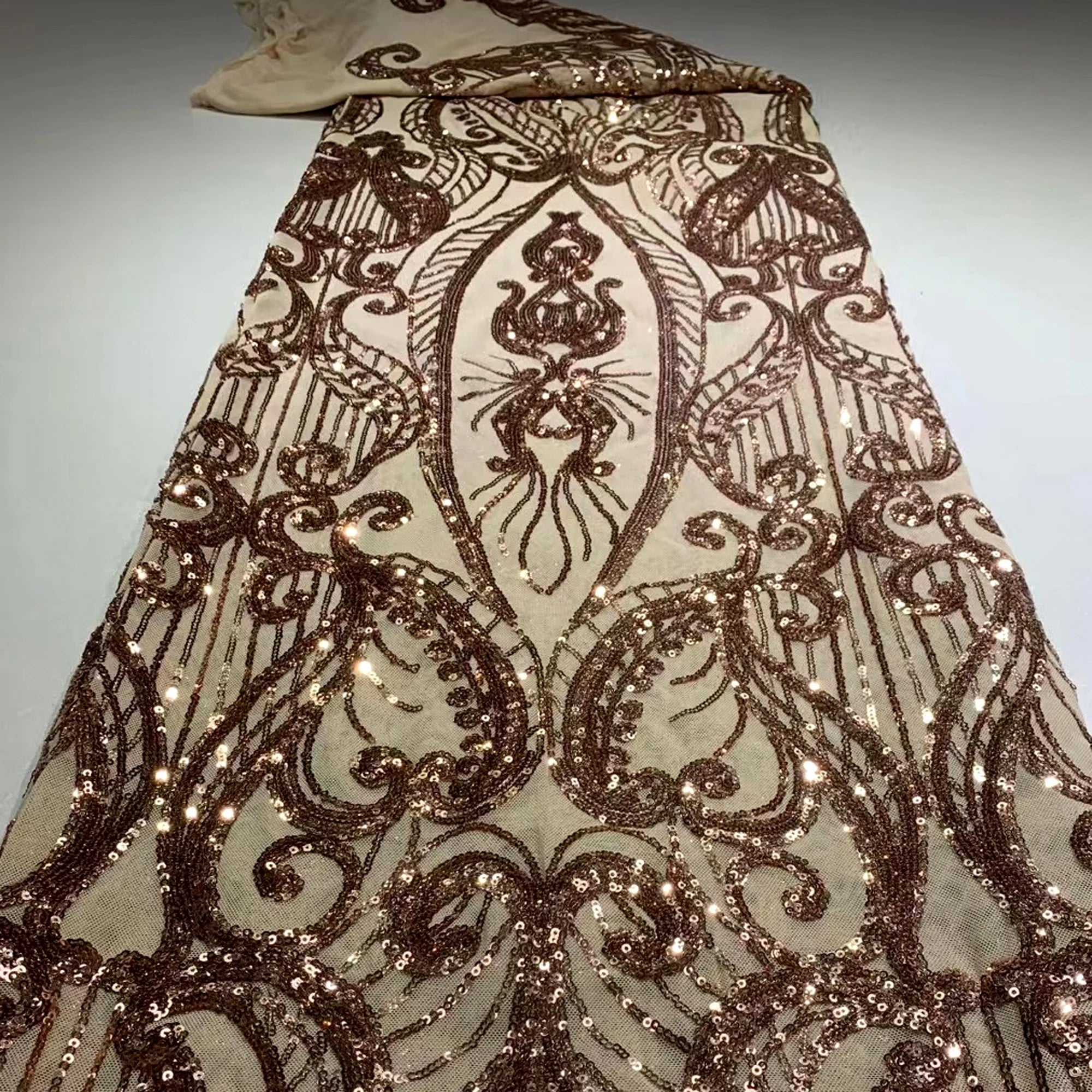 Luxury Rose Gold African Wedding Bridal Fabric Elastin Embroidery Sequins Fabric