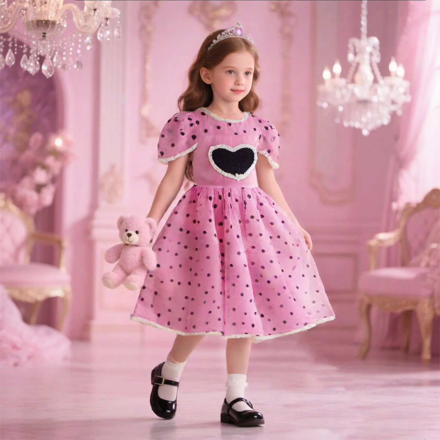 Customized Children's Day Performance Pink Sequin Dress Minnie Mesh Girl's Dress Lovely Princess Tulle Skirt