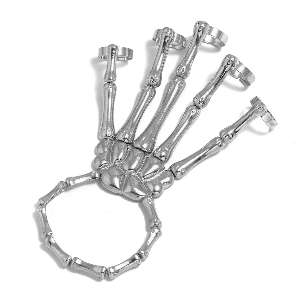 Bracelet Accessories Fashion Personality Punk Skeleton Hand Bone Five Finger Ring Bracelet Connected Rings