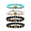 Charm Hip Hop Unisex Volcanic Bead Rock Lion Head Bangle Crystal Bracelets Silver/Gold Plated Healing Natural Stone Gift