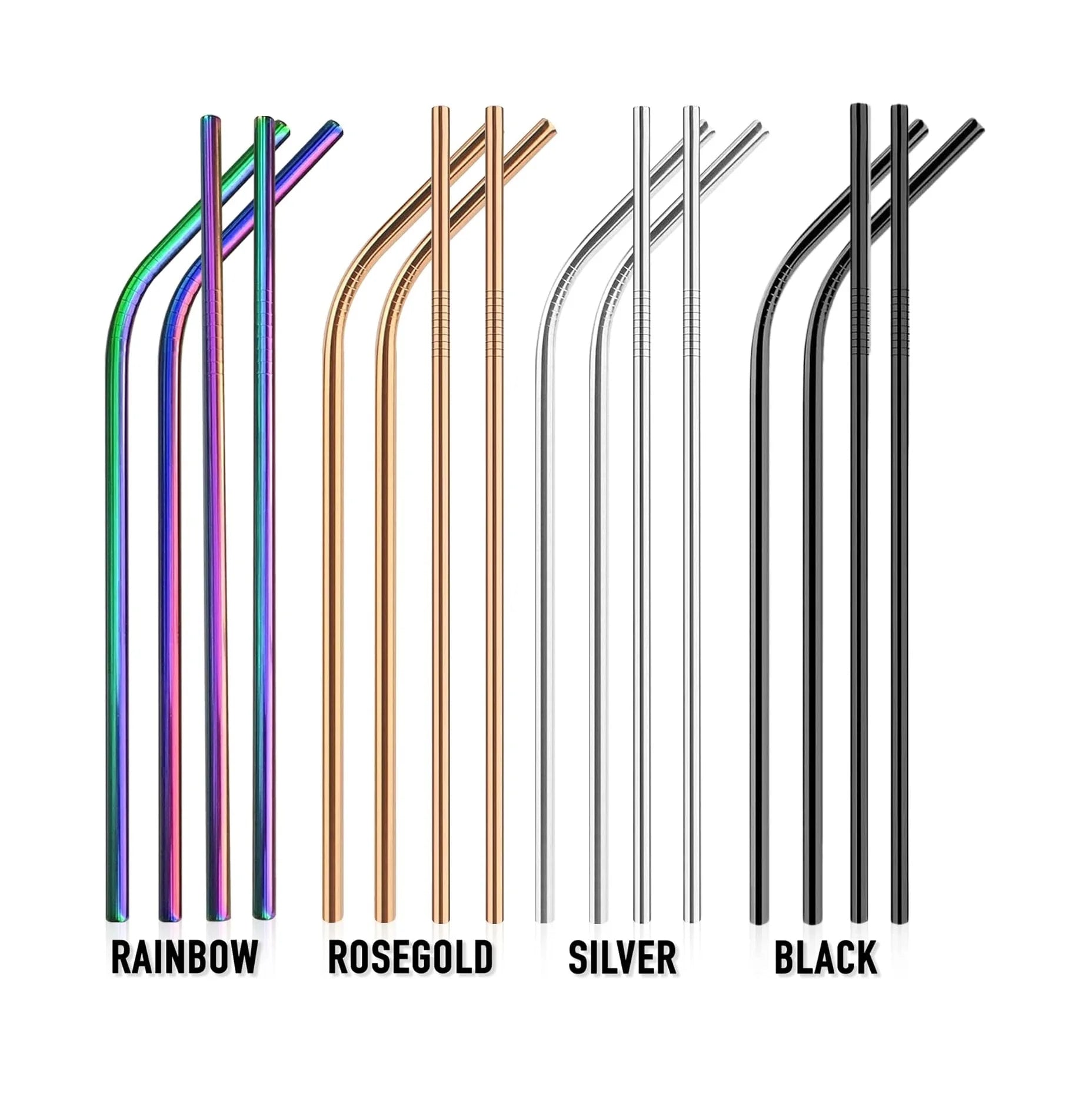 Reusable Coloured Stainless Steel Straws 215mm Metal Drinking Straws and Cleaner