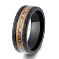 POYA Newest Fashion 8mm Hammered Black Tungsten Ring Deer Antler & Whiskey Barrel Wood Inlay Wedding Band Men's Promise Ring MegaBDM