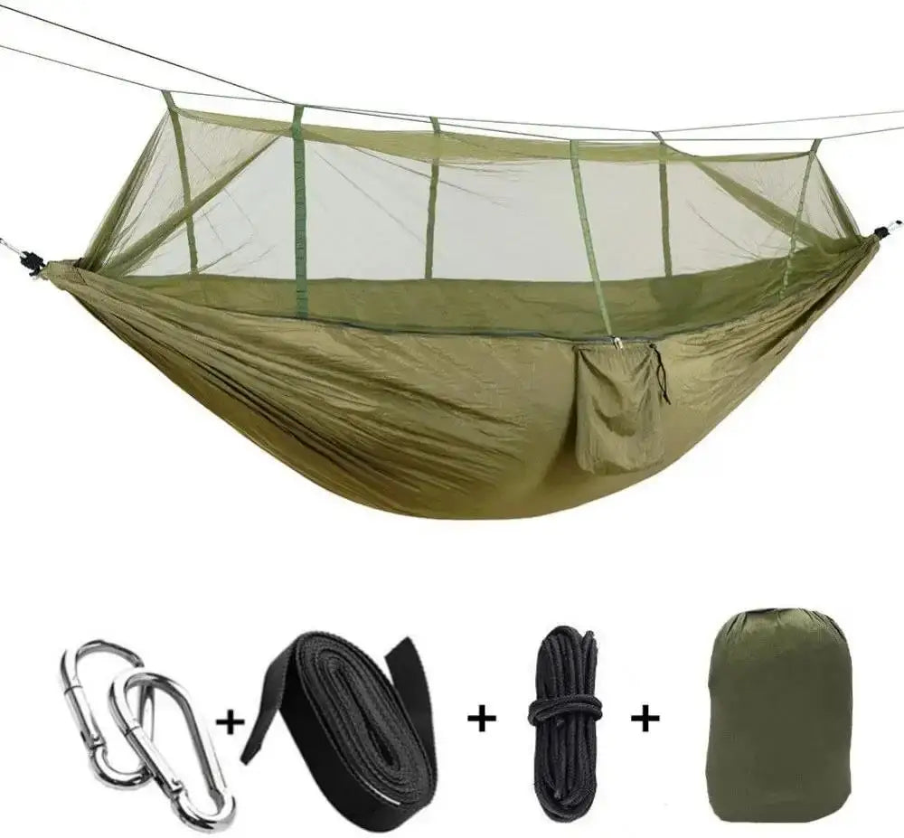 WOQI Outdoor Camping Jungle Mosquito Hammock Single & Double Made of Cotton and Nylon Fabric Option for Mosquito Net