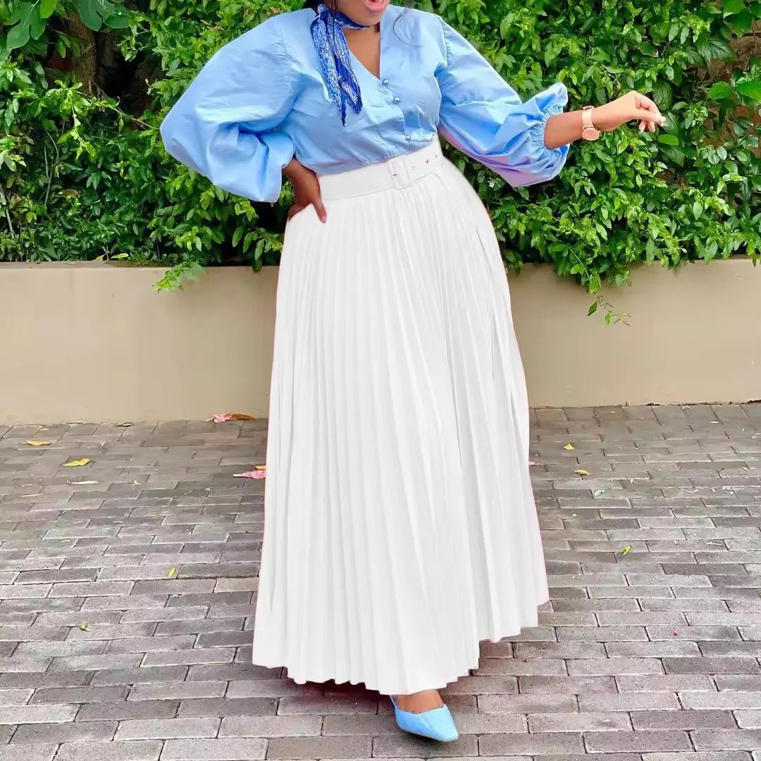 European and American Women's Clothing Paired With Waistband Skirts Personalized and Elegant Pleated Large Skirt Hem S-3XL Skirt