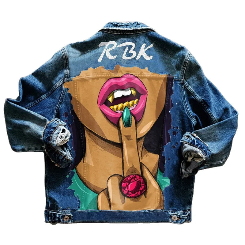 Winter New Design Hip Hop Style Men Denim Jacket Quality Printed Denim Jeans Jacket Graphic Denim Jacket Men 2022