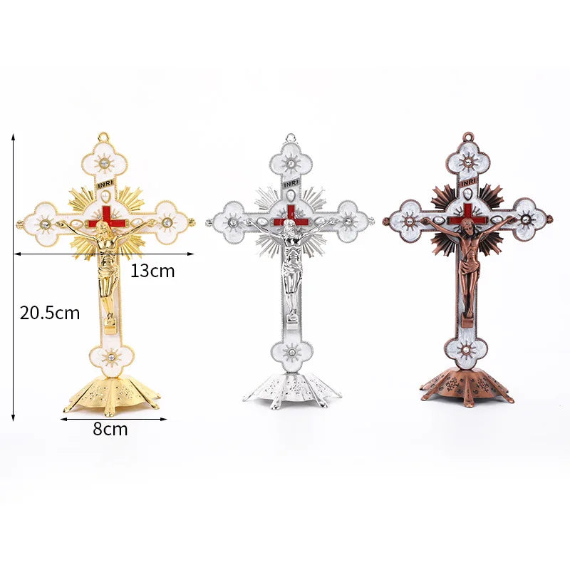 2023 Custom Designed Wholesale Religious Jesus Metal Standing Crucifix Decorated With a Catholic Wall Cross