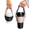 2024 Hot Sale Handmade Tumbler Tote Holders Custom logo PU Leather Cup Holder Milky Tea Cup Holder With Acrylic Chain Strap