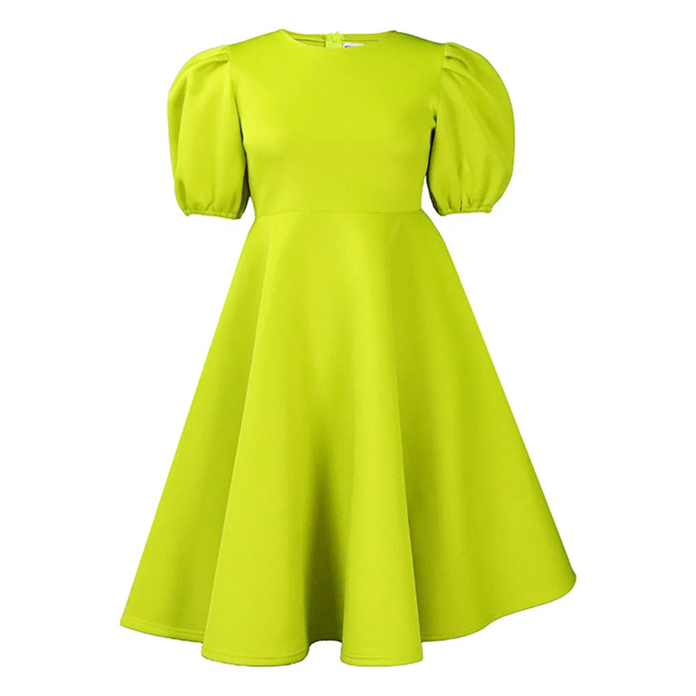 2025 New Short Sleeve Pleated Solid Color Large Skirt Elegant Formal Party Women  Evening Dresses