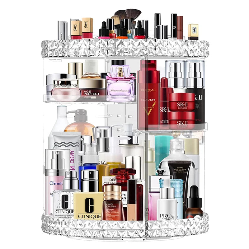 360 Rotating Makeup Organizer Large Capacity Beauty Skincare Shelf Clear Cosmetic Storage Display Case for Vanity Dresser