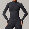 Women's Zipper Sports Running Jacket Breathable Windproof Slim-Fit Warm Top with Vertical Collar Front Seamless Yoga Plus Size