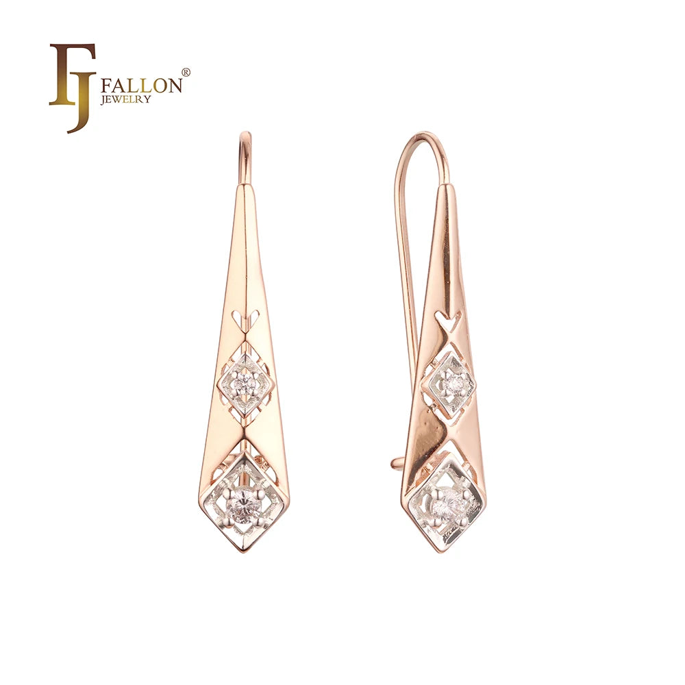 FJ Fallon Fashion Jewelry Wire Hook Earrings Plated in Rose Gold Two Tone Brass Based