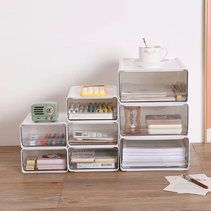 Desk Organizer with Drawer Plastic Table Storage Box Desktop Organization Office Accessories