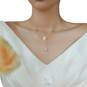 Elegant Jewelry Mother of Pearl White Rose Gold Freshwater Pearl Drop Pendant Gold Plated Necklace Jewelry for Women