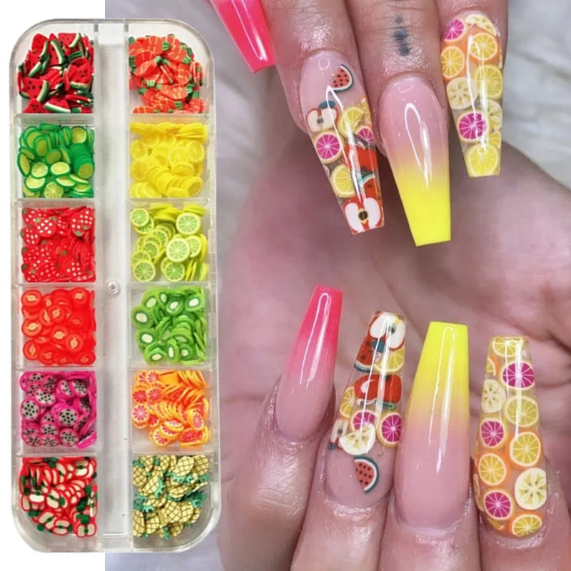 Mixed 3D Fruit Slices Sticker Polymer Clay DIY Designs Slice Lemon Nail Art Sliders Fruit Nail Art