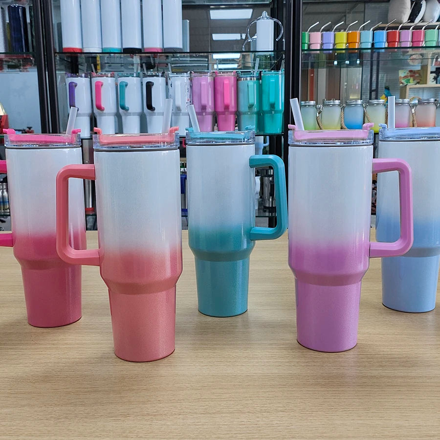 Topjlh Sublimation Insulated Tumbler Double-Walled Stainless Steel with Gradient Shimmer Glitter Sublimation Stainless Steel Mug