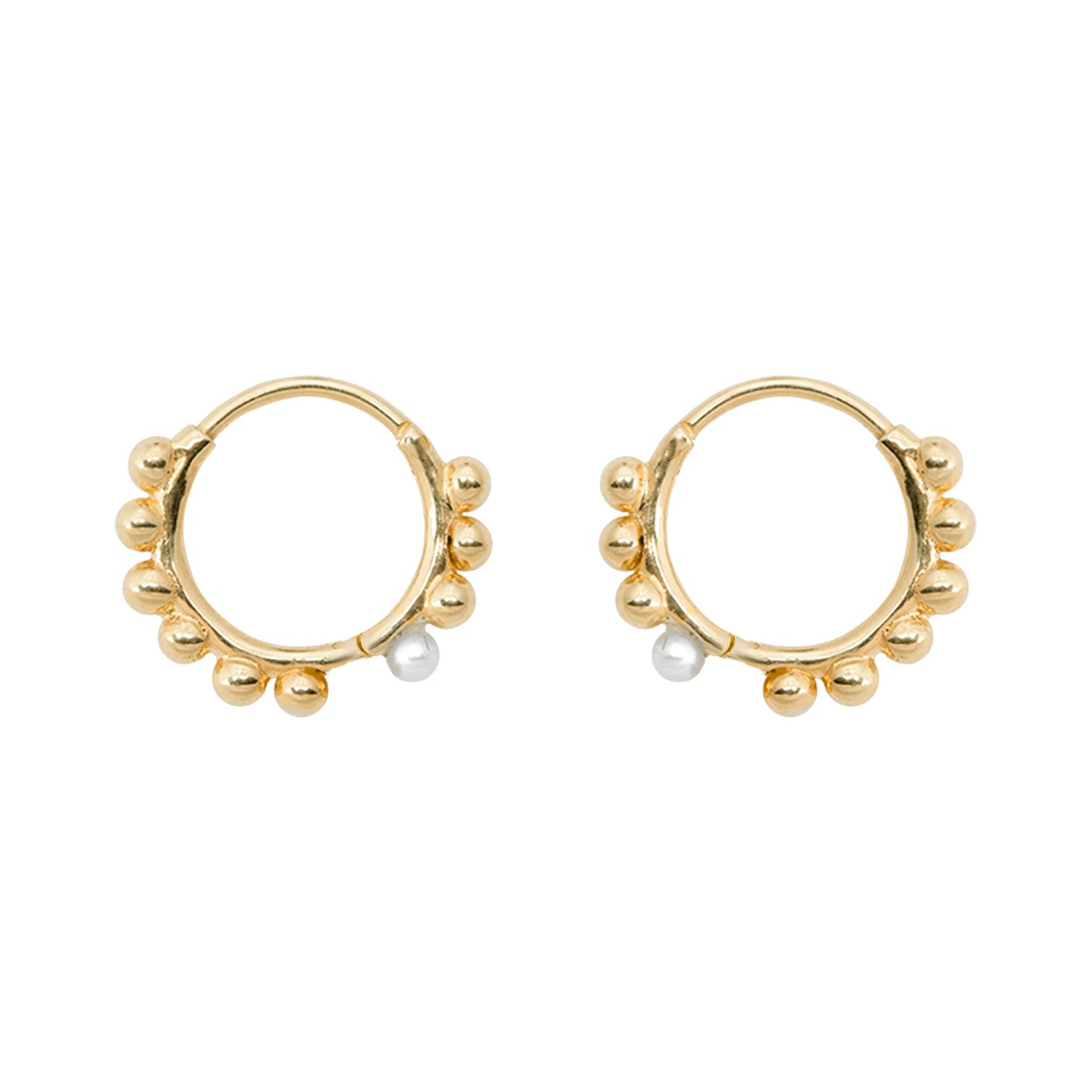 Gemnel High Fashion Gold Plated Huggie 925 Silver Pearl Bead Hoop Earring