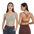 Outdoor Sports Bra with Quick Drying Breathable Material Back Hollow Cross Thin Straps Yoga Fitness Bra with Removable Chest Pad