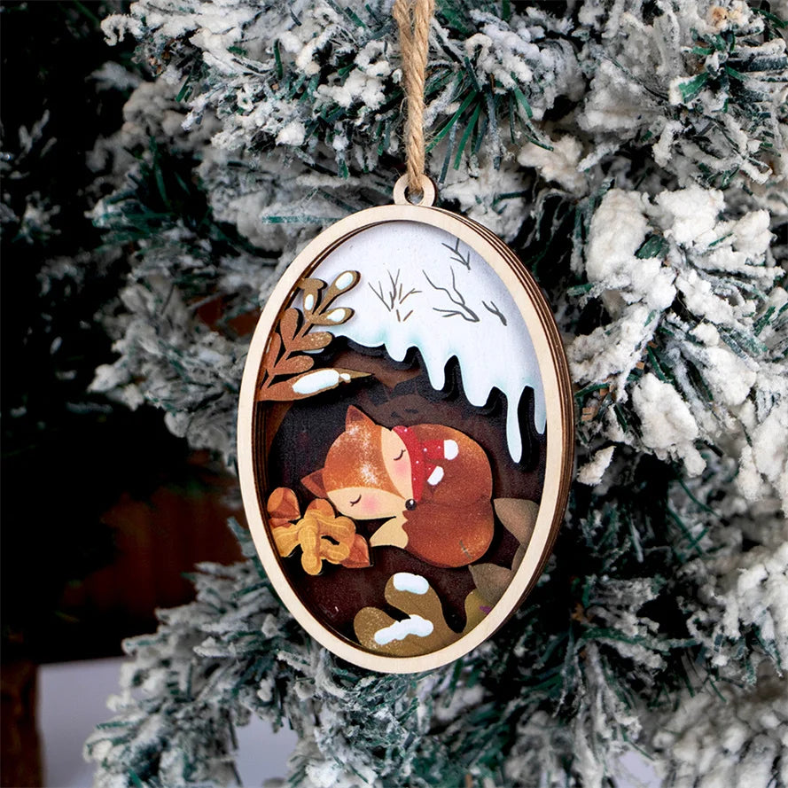 Handmade 3D Multi-Layer Wooden Fox Pendant Baby-Themed Christmas Ornaments Wood Crafts for Wall Signs & Wooden Boxes