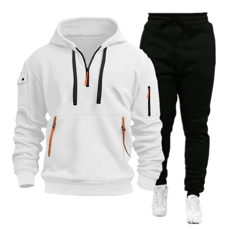 Men's  Sports Sweatshirt Suit With Multi-Pocket Zipper Hoodie Printed Sportswear Suit With Coordinating Sweatpants