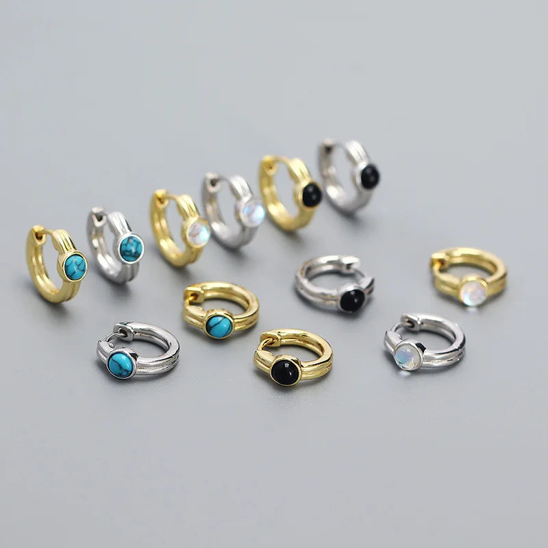 New Design 18K Gold Plated 925 Sterling Silver Opal Stone Turquoise Hoop Earrings for Women Girls