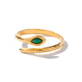 18K Gold Plated Stainless Steel  Jewelry Charm Green  Natrual Stone Snake Shaped Opening Rings