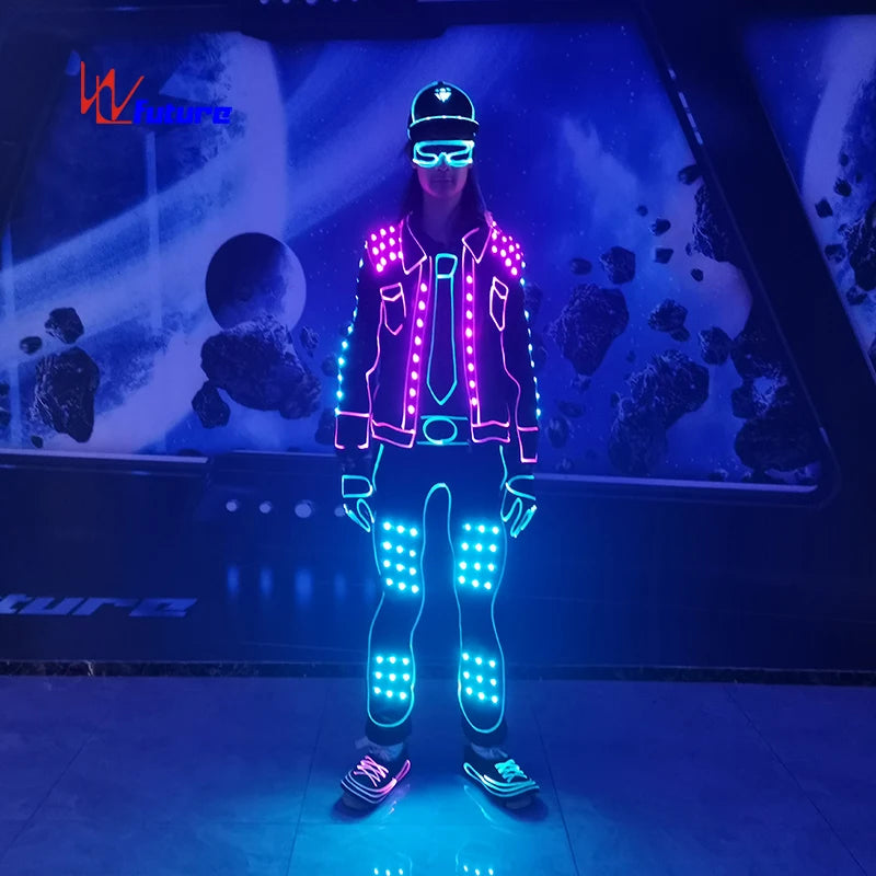 DMX512 Wireless Control Led Clothing RGB Colors Changeable Tron Dance Led Suit Stage Performance Wear