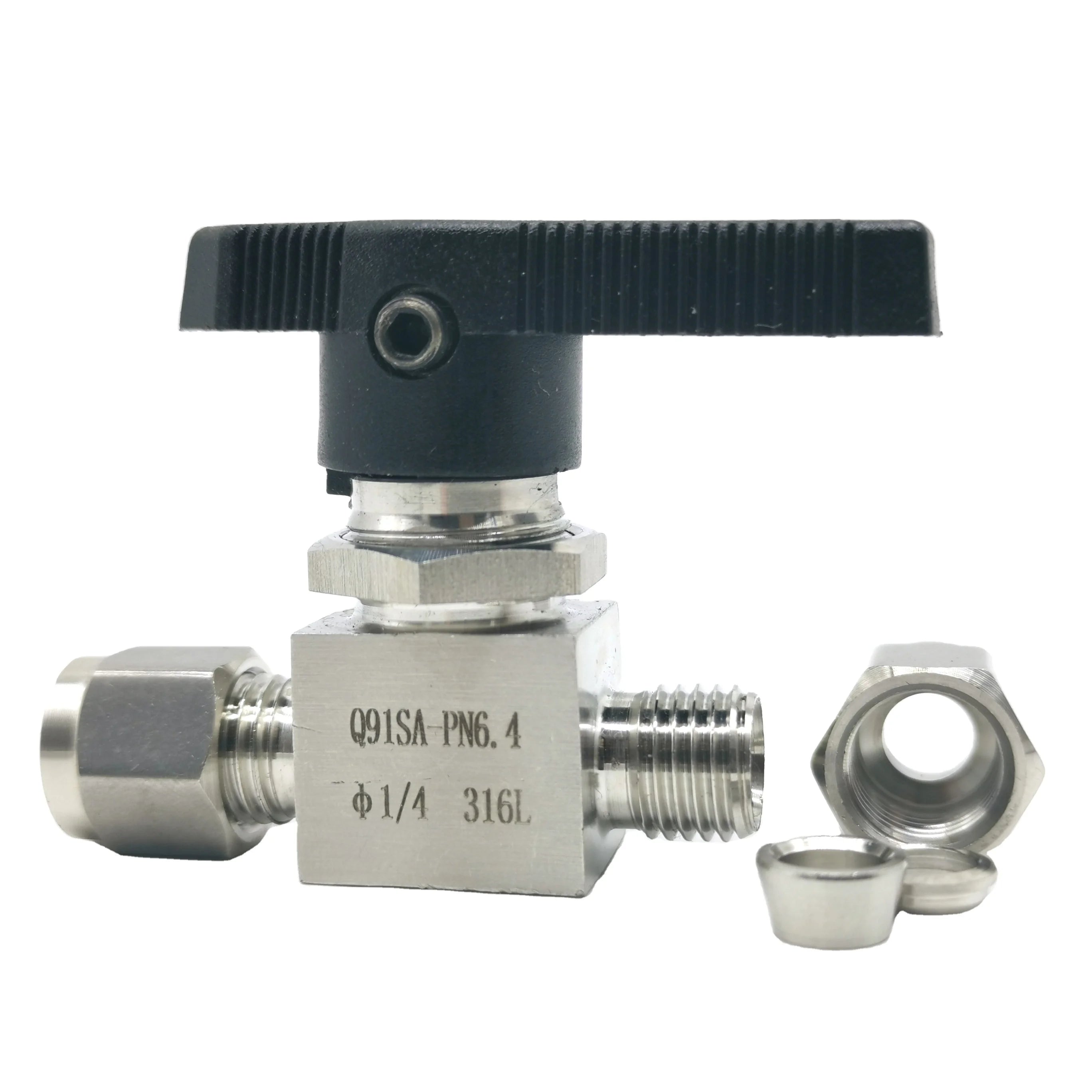 Flow Control Valve Hydraulic Stainless Steel Pneumatic Instrument Compression Double Ferrule Straight 2 Way  Ball Valve