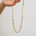 Tarnish Free Summer Beach Jewelry 18K Gold Plated Stainless Steel Boho Rainbow Enamel Beaded Necklace