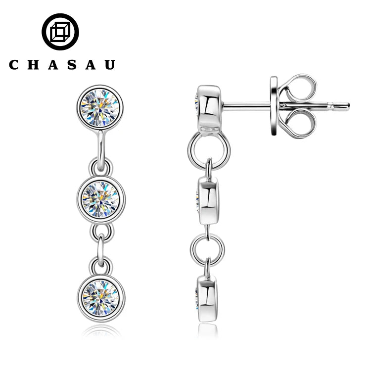 GRA Certification 3mm 0.1carat Moissanite 925 Sterling Silver Bezel Set 3 Stone Drop Stud Earrings for Women