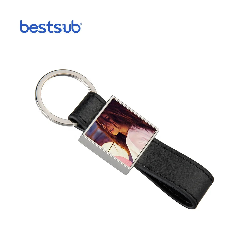 Wholesale Custom Hot Sale Sublimation Blanks Square Fashionable Strip Zinc Alloy PU Carabiner Keychain Bottle Opener Mobile