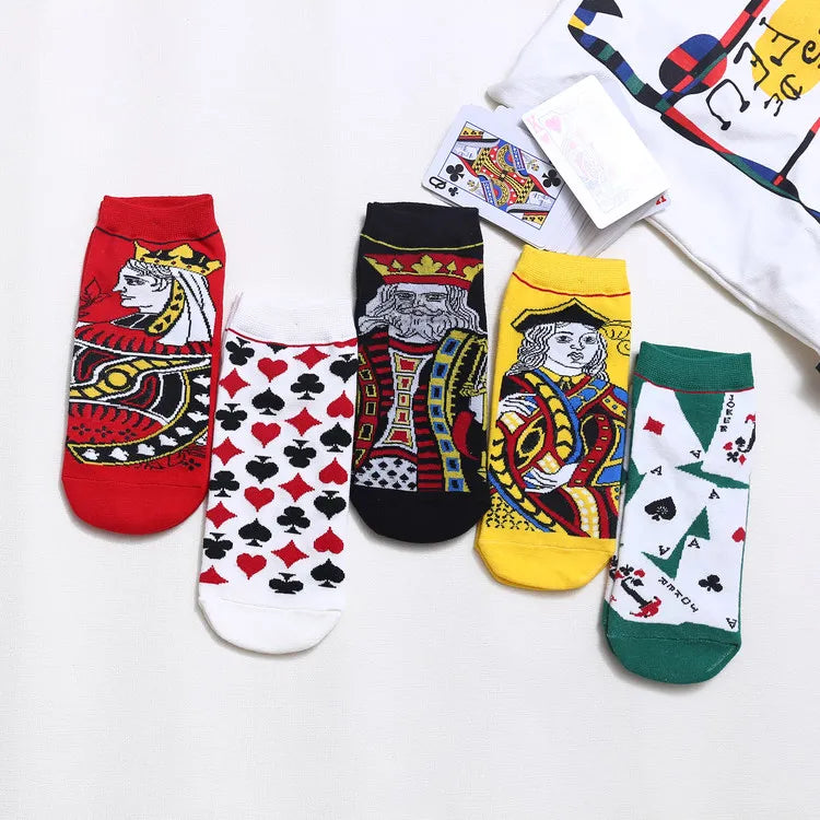 Wholesale Women Ankle Socks Poker Queen king Custom Fancy Colorful Cotton Funny Jacquard Poker Design Socks for Women