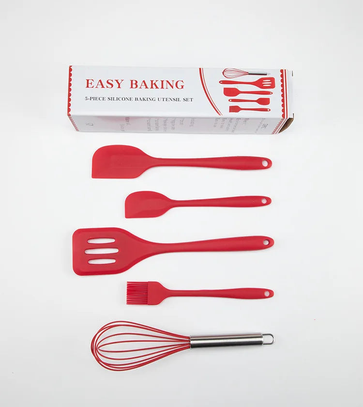 Hot Selling Five-Piece Black Red Silicone Baking Tool Set Cake DIY Decorating Reusable Cross-Border Integrated Kitchenware Oil