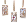 New Design Trendy Square Colorful Enamel Zircon Tarot Cards Pendant Necklace 18K Gold Plated Brass Necklaces for Women