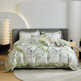 Lyocell Fiber Duvet Cover Printing Pillowcase Green Comforter Quilt Cover Flower Blue Boys Bed Sheet Home Textile Bedding Set