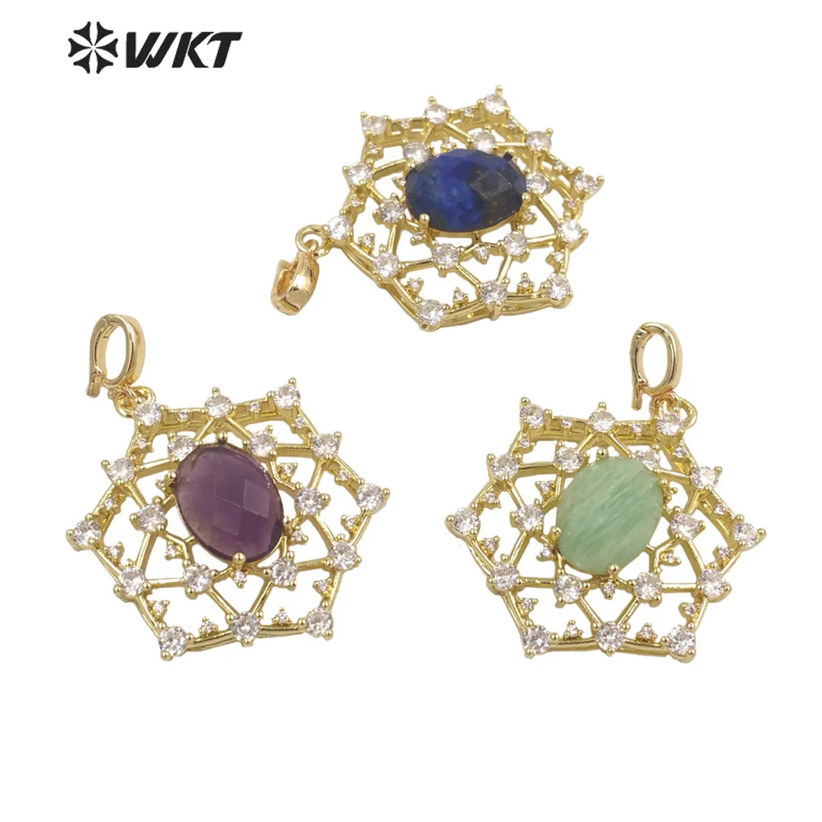 WT-MP256 Newest Hollow Design 18k Gold Plated Cobwebs Pendant Fashion Women Necklace Jewelry Stone Pendant