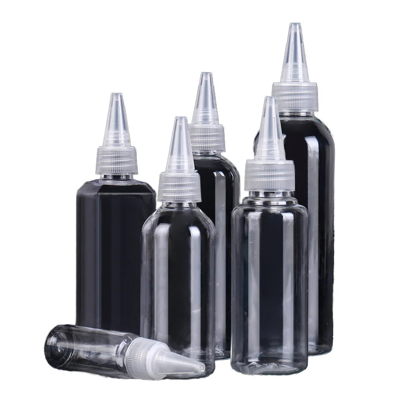 Reusable PET Plastic Transparent Pointed Squeeze Sub Bottle for Skin Care Packaging Lubricant Ink Pigment Screw Cap Made PP