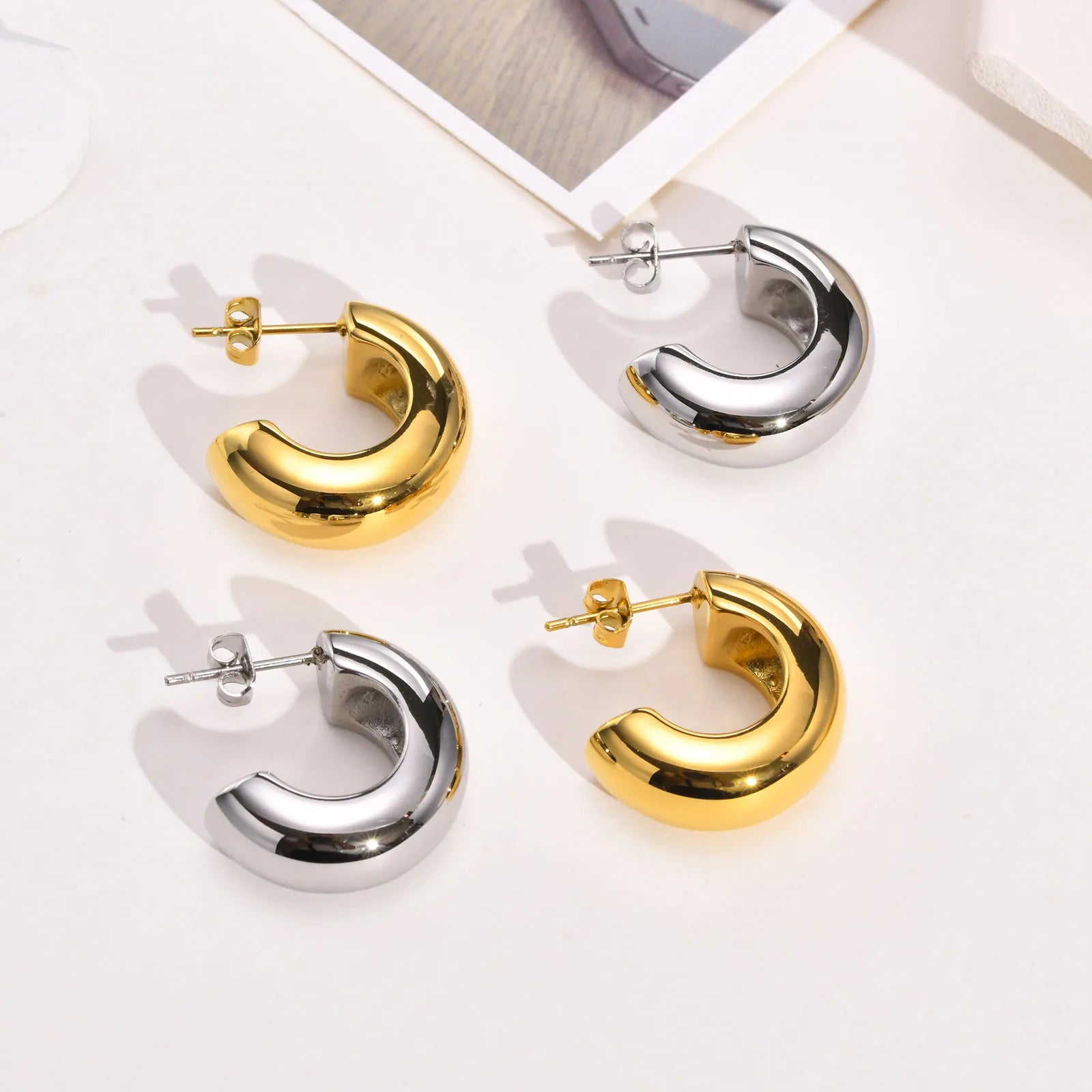 Taige Jewelry Stainless Steel Earrings Women's C-shaped Electroplating 18K Color Personality Simple Ins Style Autumn New Prod