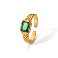 Textured Creative Stainless Steel Inlaid Black Agate Open Finger Ring Adjustable Titanium Steel Opening Rings