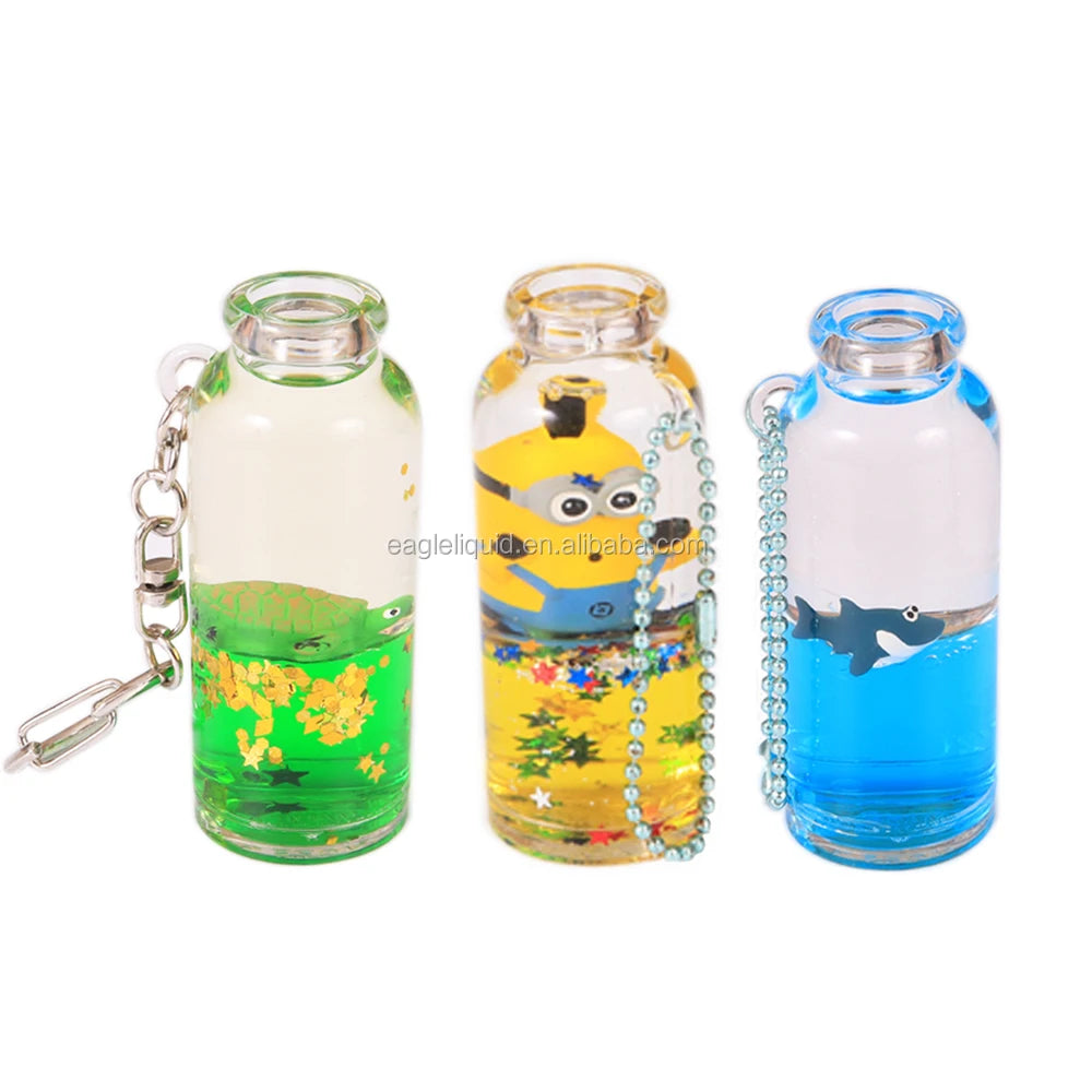 Wholesale Custom Promotional Gift Crystal Acrylic Keyring 3D Floating Liquid Bottle Shape Keychain