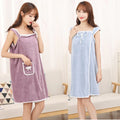 Women Solid Color Woven Cute Bow Pocket Bath Fast Drying Microfiber Bathrobe Body Wrap Soft Wearable Hemming Towel Skirt