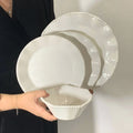 Durable Luxury White Beaded Ceramic Dinnerware Sets with Stain Resistant Glaze and Floral Pattern for Hotel and Restaurant Use