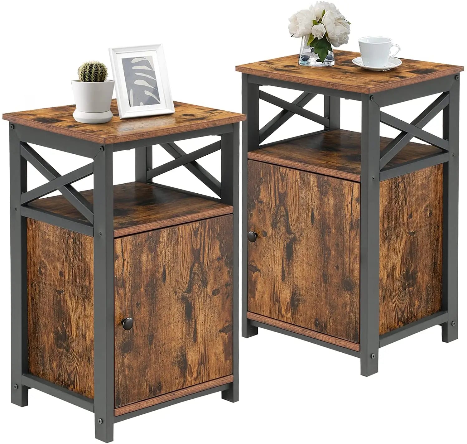 Rustic Industrial Bedroom Furniture Nightstand End Table Sturdy Wooden Metal Frame Extendable Storage Custom Size Available