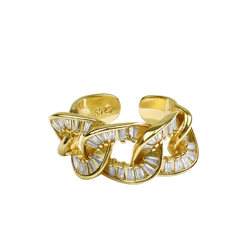Trendy Net Red With the Same Style Inlaid With Diamonds Metal Ring Female French Light Luxury Niche Design Open Ring