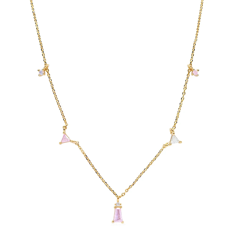 EQN63 RINNTIN Delicate Gold Plating Geometric Cubic Zircon Necklace No Fade 925 Sterling Silver Triangle Diamond Necklace