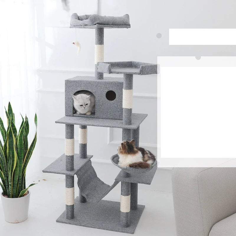 Hot Selling New Design Plush Safety Cat Scratching Poles Condos Towers Trees Wood Furniture Tower  SISAL CAT TREE
