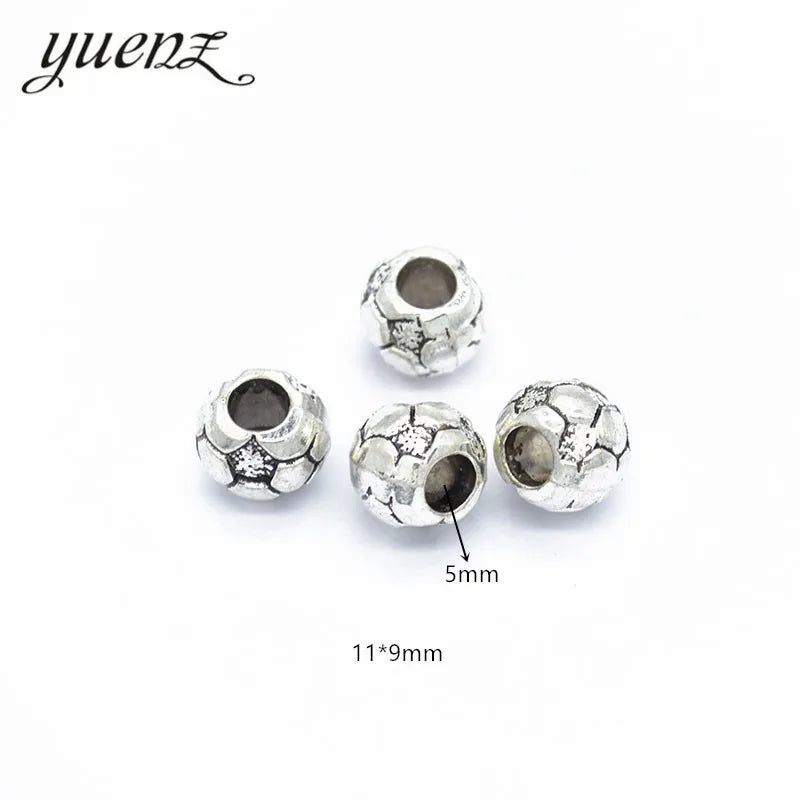 Antique Silver Color Big Hole Football Beads Spacers Beads Fit European Charm Jewelry Accessories DIY Findings R97