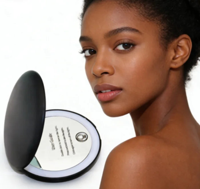 Portable Mini Pocket Makeup Mirror Custom Logo LED Lighted Double Sided Zinc Alloy Finish for Vanity or Gift Small Cap