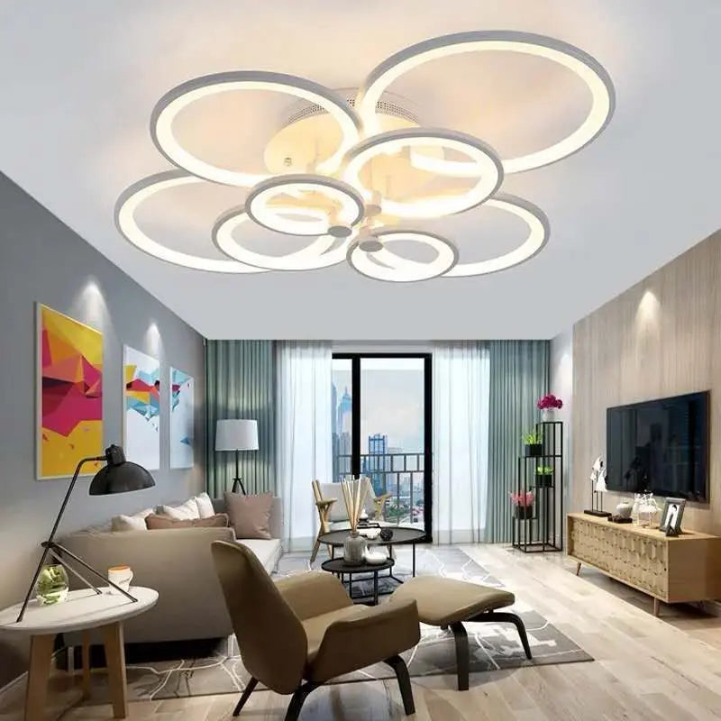 Modern LED Ceiling Light with Remote Control Dimmable Round Acrylic Surface Mount 10 Heads Pendant Lamp