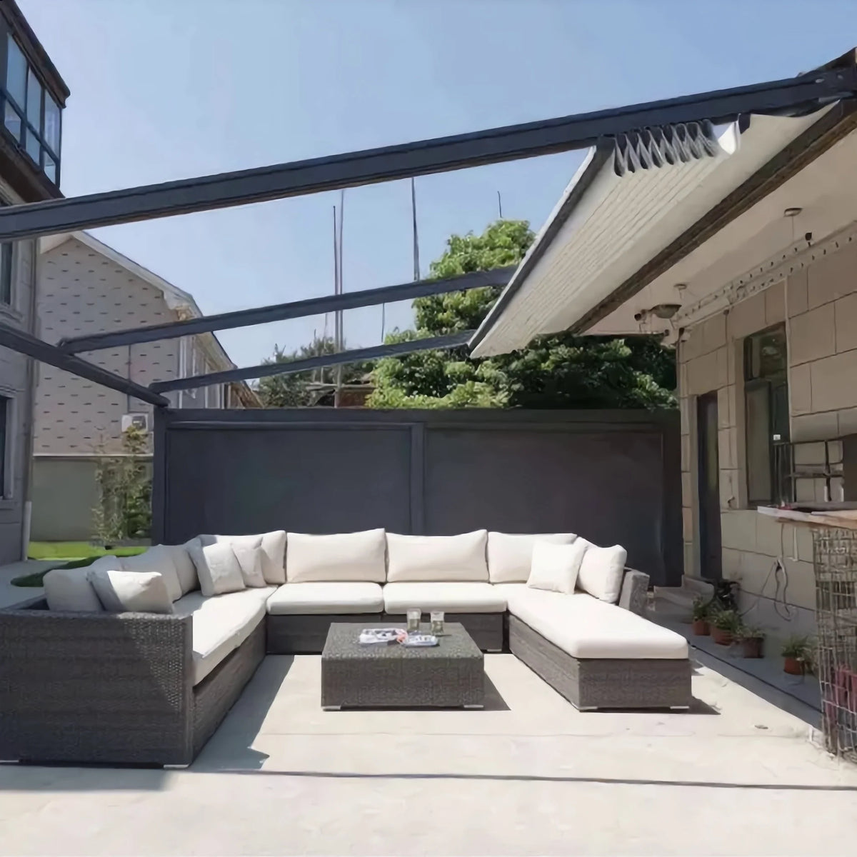 Aluminium Powder Coated Frame Retractable Outdoor Terrace Pergola Shade Awning Systems for Pavilion Gazebo & Pavilion Design MegaBDM