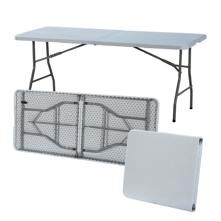 6ft 180x75x74cm Modern Outdoor Park Heavy-Duty Adjustable Height Garden Table Metal Frame Plastic Cover Lightweight Folding